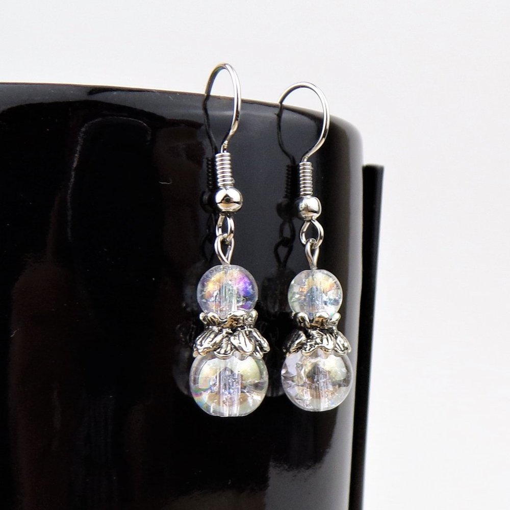 Rainbow Cracked Quartz Bead Earrings